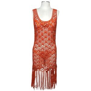 Anthropologie Blue Tassel Crochet Fringe Tunic Coverup One Size